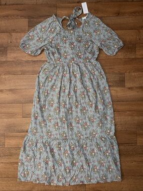 Baltic Born Size Medium Lucinda Back Tie Dress Dusty Blue Floral Wedding NWT M